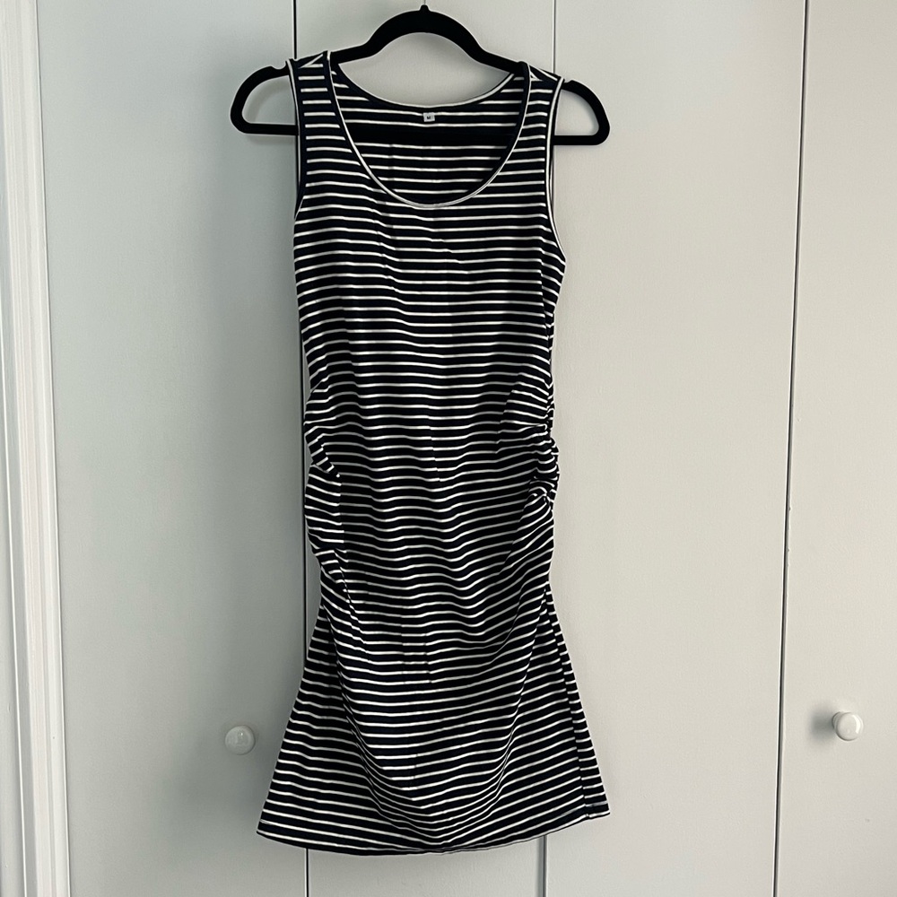 Maternity Navy Striped Sleeveless Dress